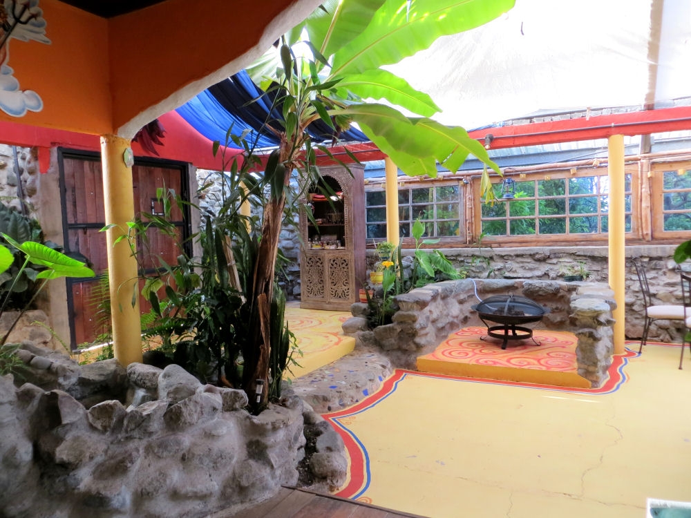 The inside of El Refugio during the day. The decorative floor painting was done by the hosts' daughters.