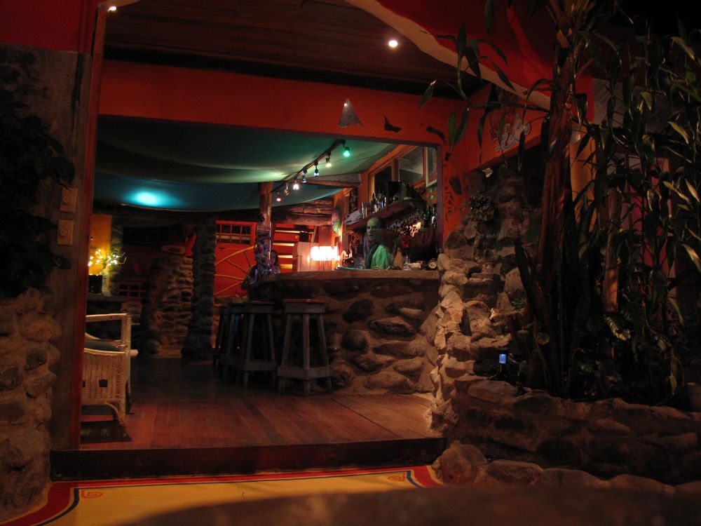 El Refugio's commons at night. Stone and cement are the ubiquitous building materials of Panama.